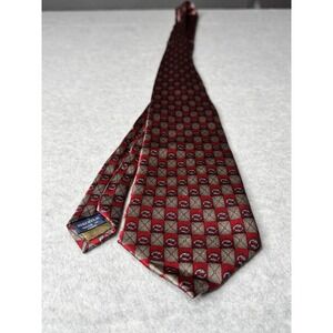 Stonehenge Mens Silk Necktie Red Gold Geometric Fish Pattern Classic Tie